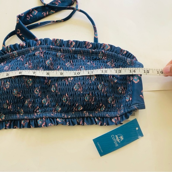 Cupshe Ditsy Floral Smocked Halter Tie Back Bandeau & Mid Rise Bikini Set Size M - Picture 11 of 14